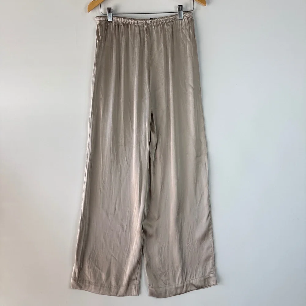 & Other Stories Drawstring Satin Trousers Womens 6 Beige Wide Leg Relaxed Fit - Picture 5 of 15
